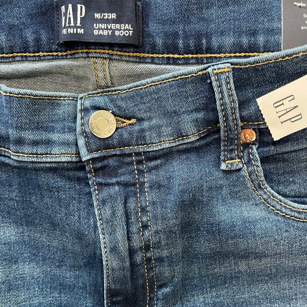 New Gap Mid Rise Universal Baby Boot Jeans Medium Wash - Size 16/33R - Picture 7 of 8